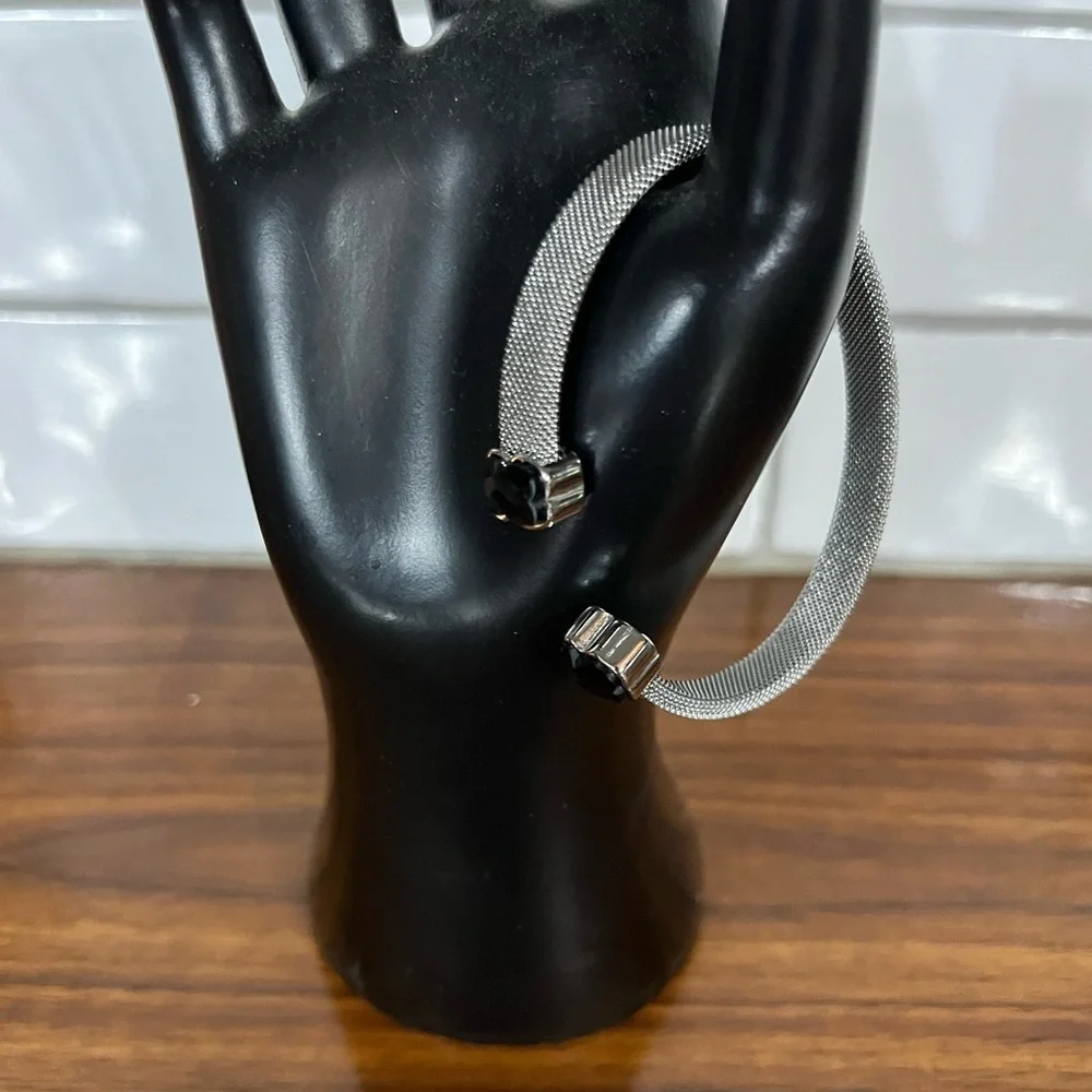 Silver Mesh Bracelet with Black Accents